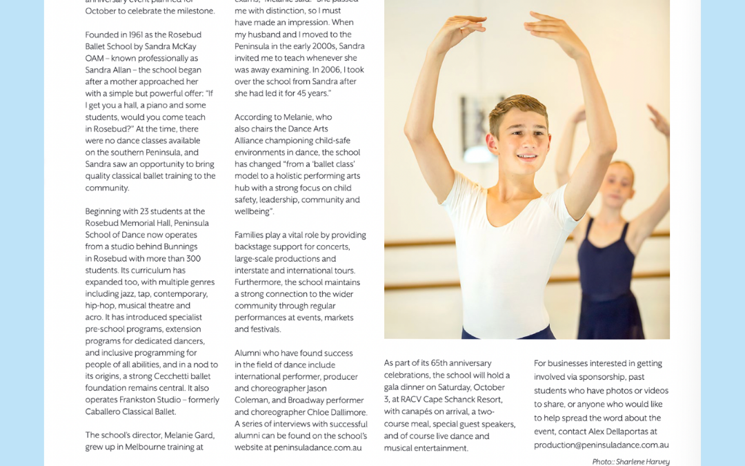 Peninsula School of Dance featured in Mornington Peninsula Magazine